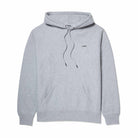 Front view of Lanzera Club Hoodie sweatshirt in Grey Heather with logo patch.