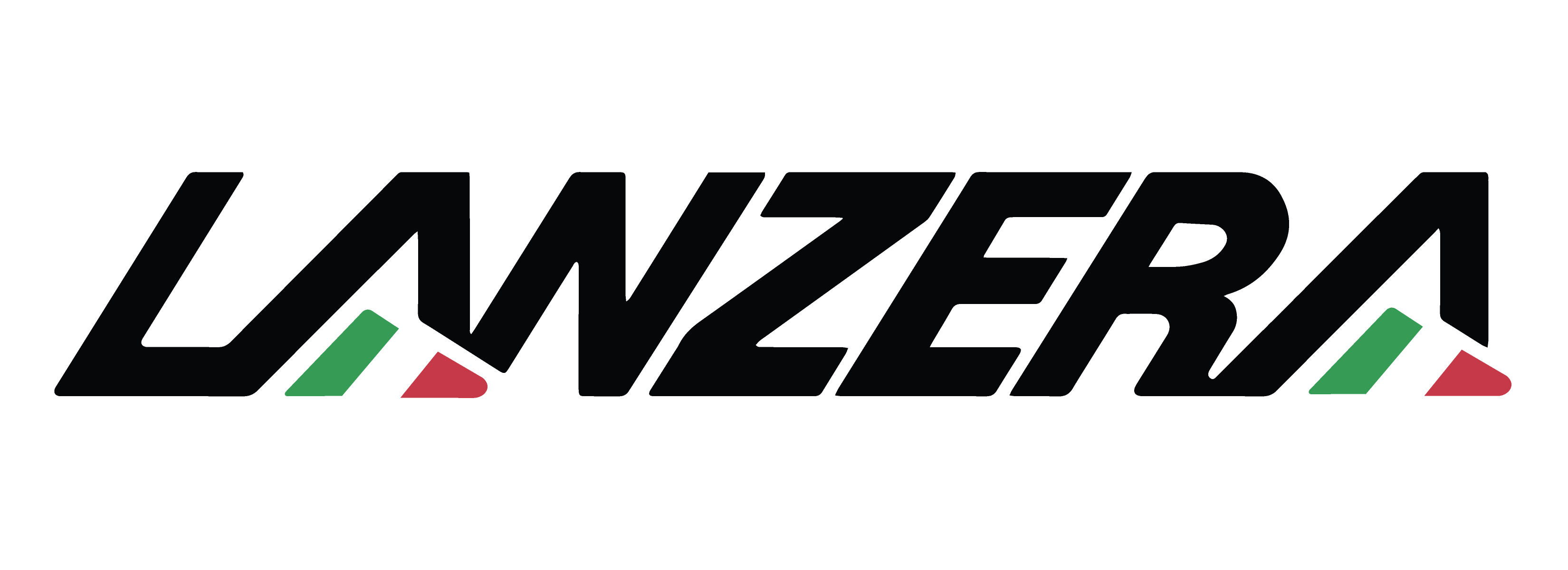 Lanzera footer logo with wordmark and Italian flag accents.