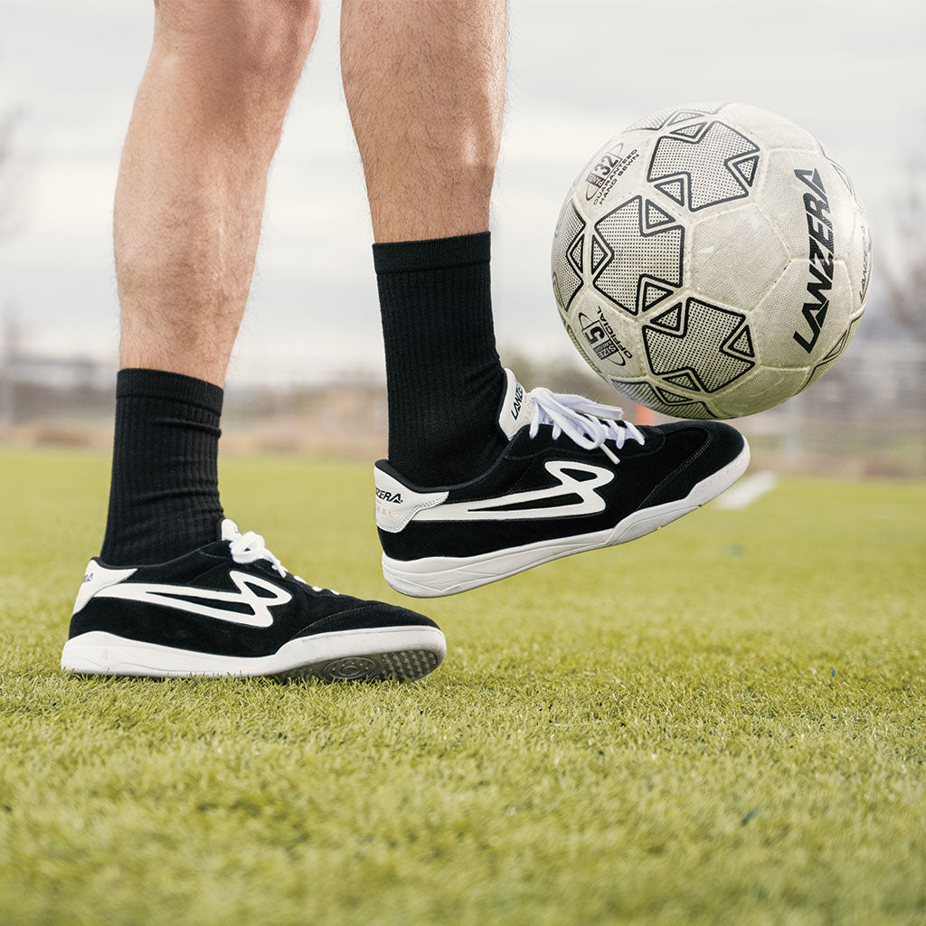 Lanzera Jackal Black | Suede Indoor Football Sneakers with