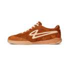 Inside view of Lanzera Jackal Caramello indoor soccer shoe with suede upper.
