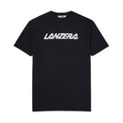 Front view of Lanzera Tee in black with white chest logo.